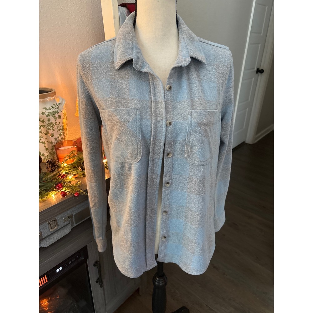 Beach Lunch Lounge women's small petite plaid blue grey button up shirt